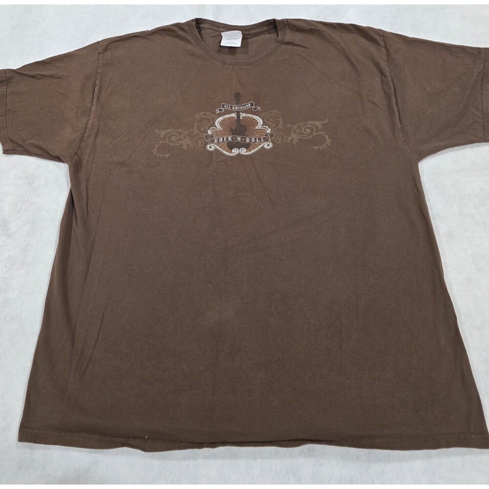 Vintage All American Rock and Roll t shirt 2XL Brown Guitar